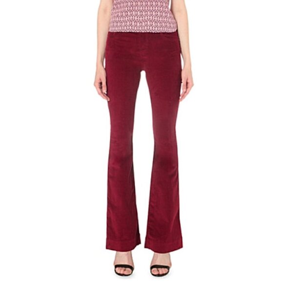 Maje Corduroy Jeans XS 34 Pavory Flared Mid-Rise Bordeaux Red Luxury Party Trip - Picture 4 of 10